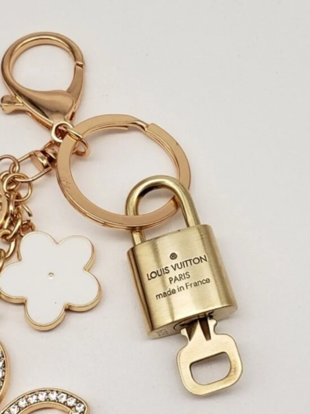 Authentic Louis Vuitton Gold Lock & Key 🔑 Bag Charm w/ Unbranded Clover Charm